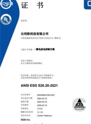 祝賀比利歐科技（香港）有限公司2024年一次性成功通過ESD認證并獲得證書